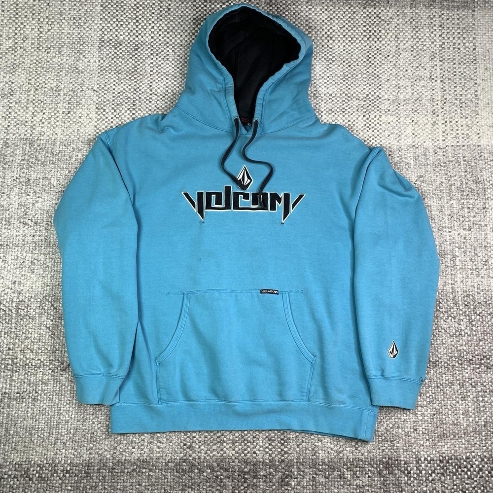 Vintage Y2K Volcom Spell Out Logo Pullover Hoodie Blue Sweatshirt Men's Large